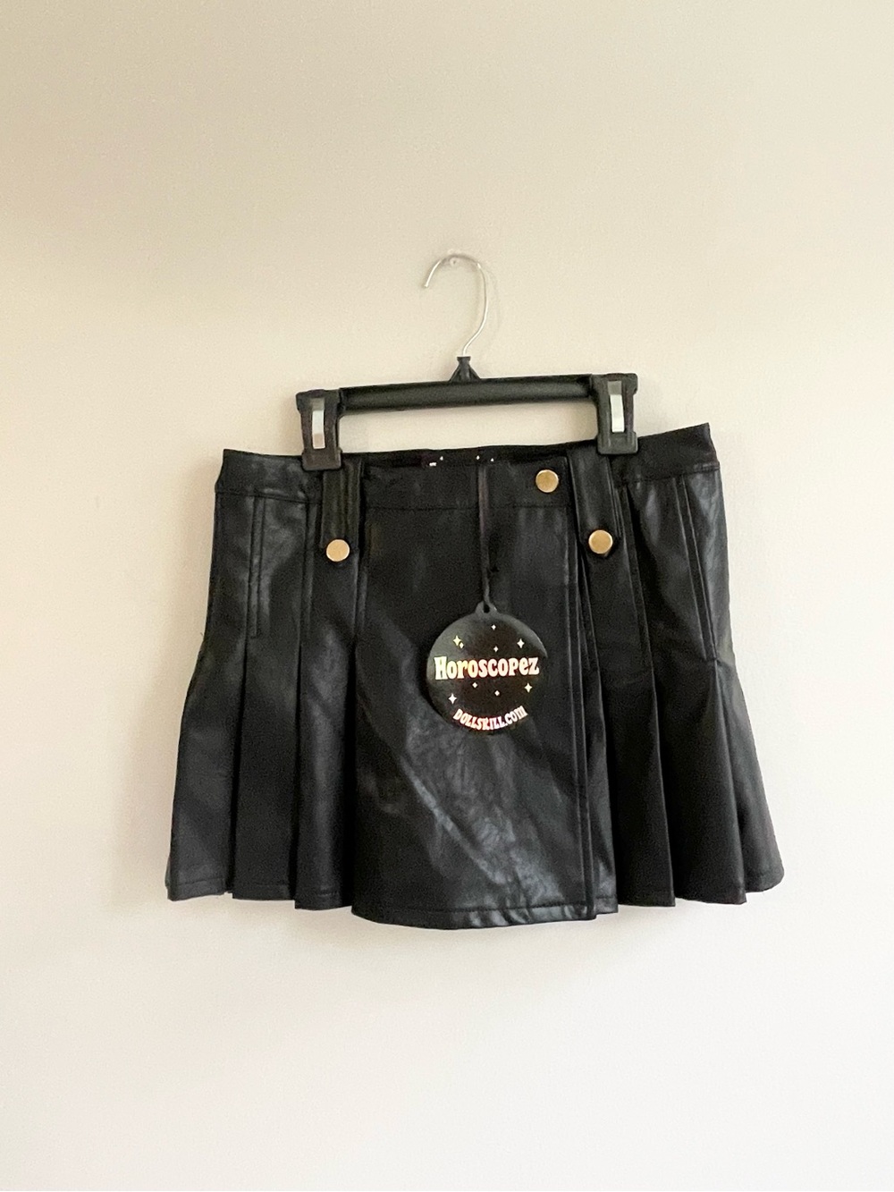 NWT HOROSCOPEZ BLACK FAUX LEATHER MICRO MINI PLEATED WRAP SKIRT DOLLS KILL GOTH